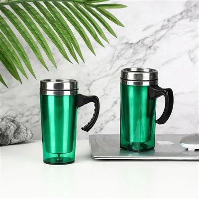 Taza de viaje de plástico con asa y tapa