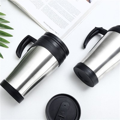 Taza de viaje de plástico con tapa y asa